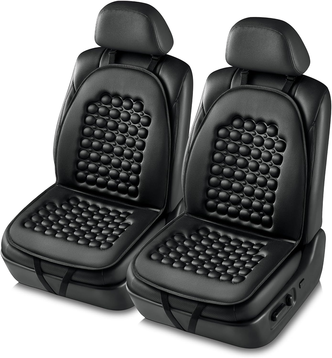 FREMONT AUTO Car Seat Cover Breathable Seat Protector- Made with Premium Polyester Fiber and Massage Magnet Bubble Cushion -Adjustable for Cars Truck SUV Vans, Airbag Compatible (Black 2PCS)