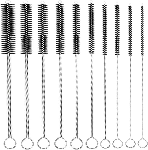 10PCS Bottle Brush Small Nylon Pipe Cleaner Brushes Suitable for cleaning narrow areas Set for Coffee Machine,Bottle,Glasses,Multiple Size Straw,Plug Holes Cleaning Brush (Black)
