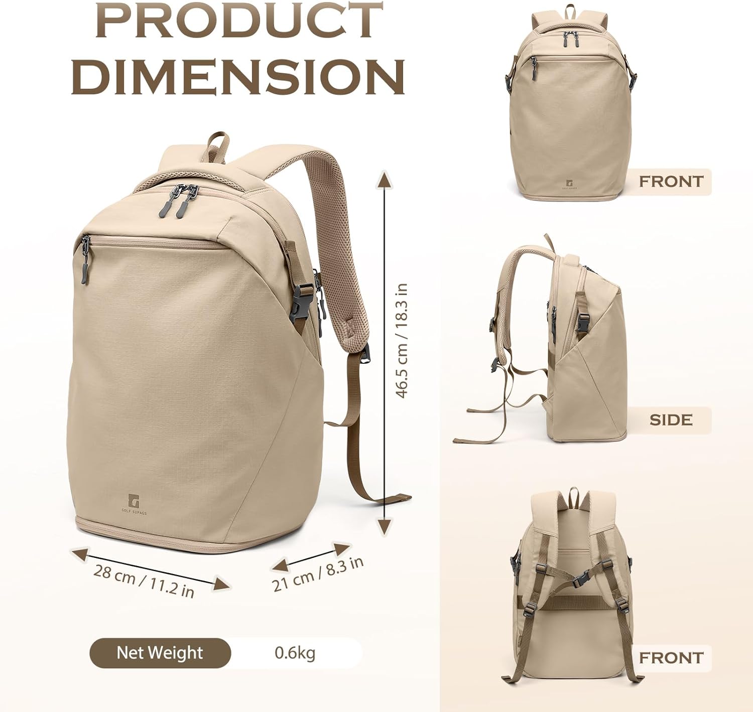 GOLF SUPAGS Basic Multipurpose Casual Backpack Laptop Compartment Water Resistant for Travel Hiking Sport Work Daypack Bag (Khaki)