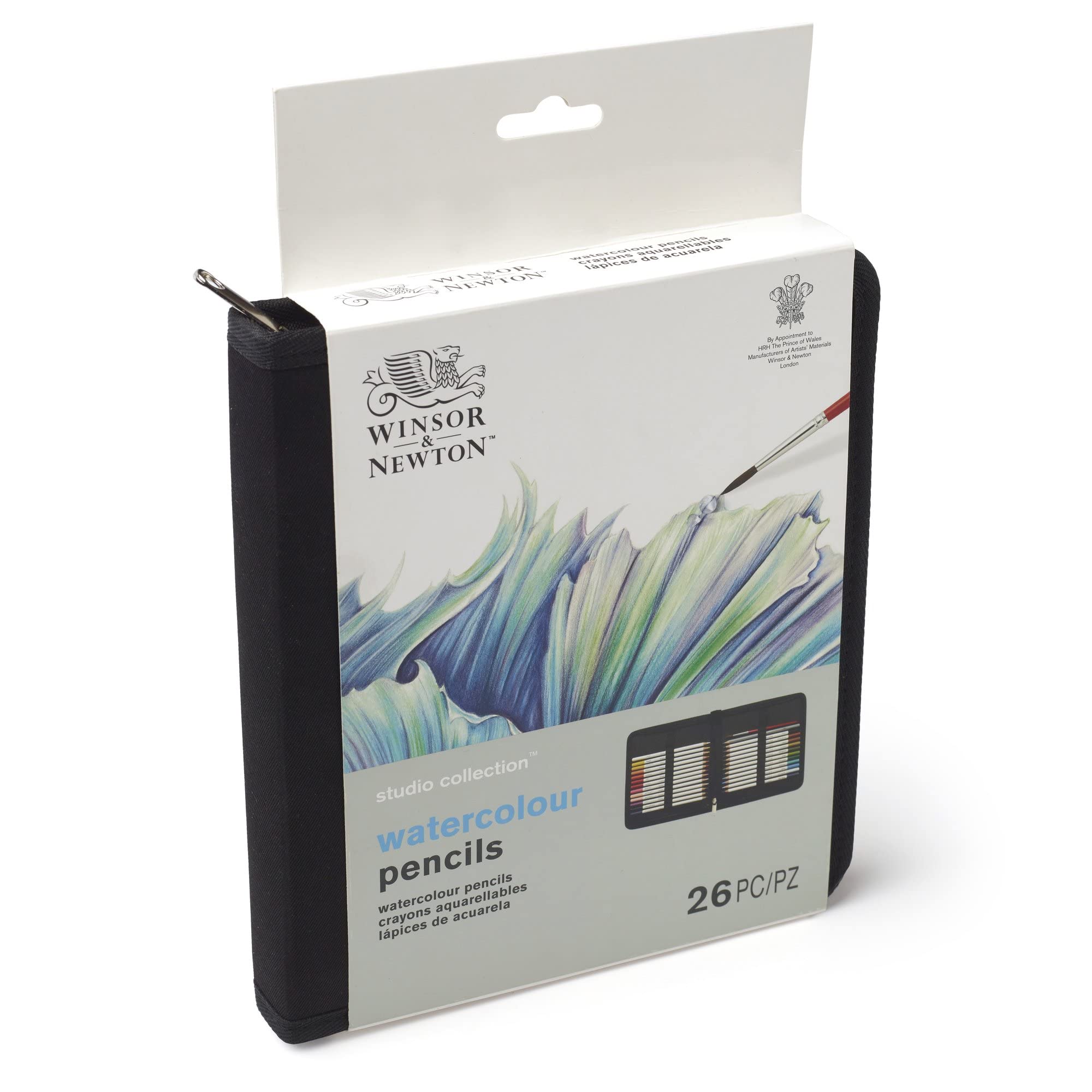 Winsor & Newton 2090005 26-teiliges Geschenkset zum Skizzieren, Illustieren, Zeichnen für Künstler mit 24 Aquarellstiften 1 Skizzenstift in HB und 1 Pinsel
