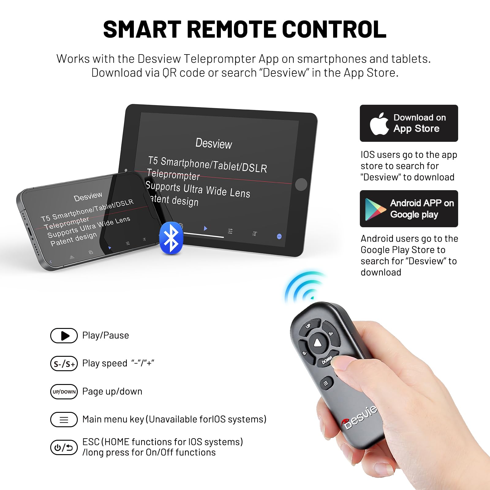Desview T5 Téléprompteur Portable pour Smartphone, iPad et Caméra DSLR | Jusqu'à 11" iPhone/Tablettes, Télécommande Bluetooth & Application, pour Enregistrement Vidéo YouTube Live Streaming