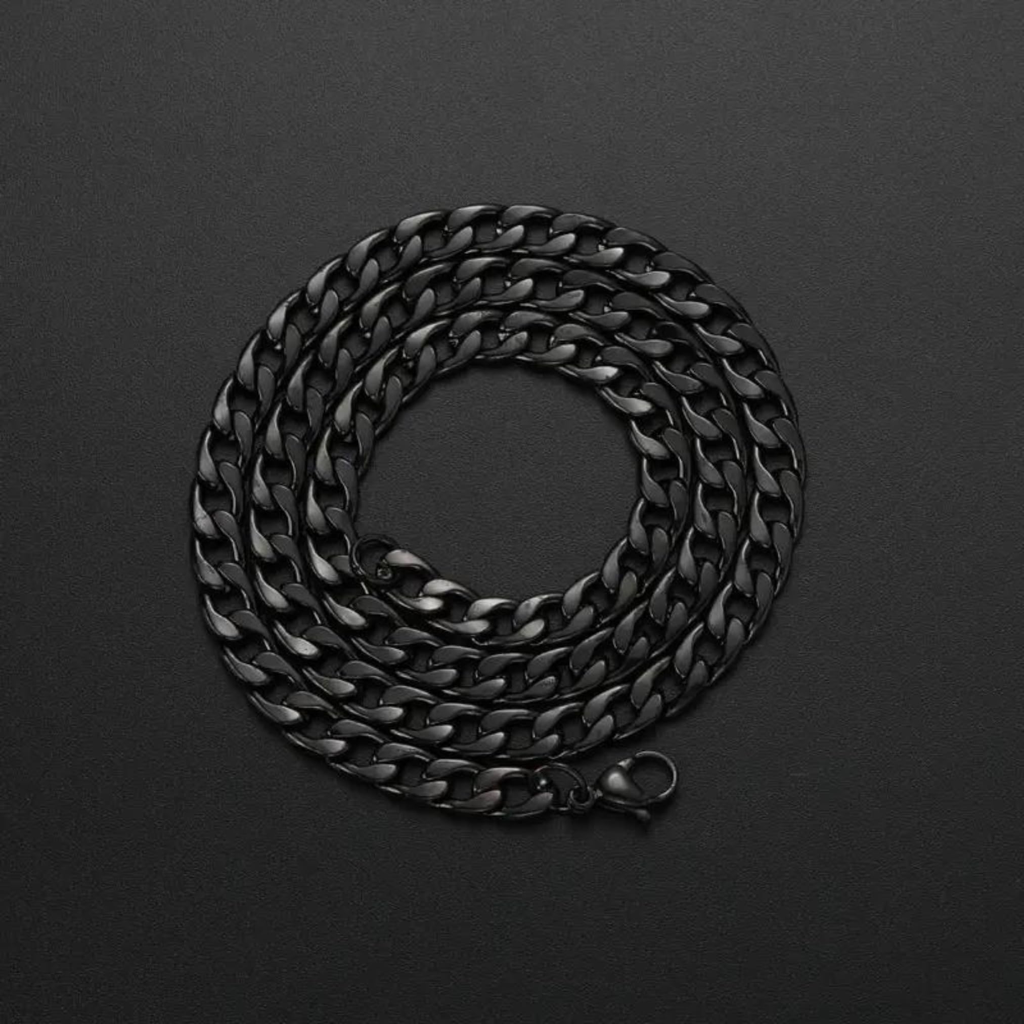 Collar Cadena Cubana Maciza de 60cm para Hombres Cadena de Acero Inoxidable bañada en oro 18k. Hecha a Mano. Regalo para Él. Joyería para Hombres (Oro/Plata/Negro 7mm)