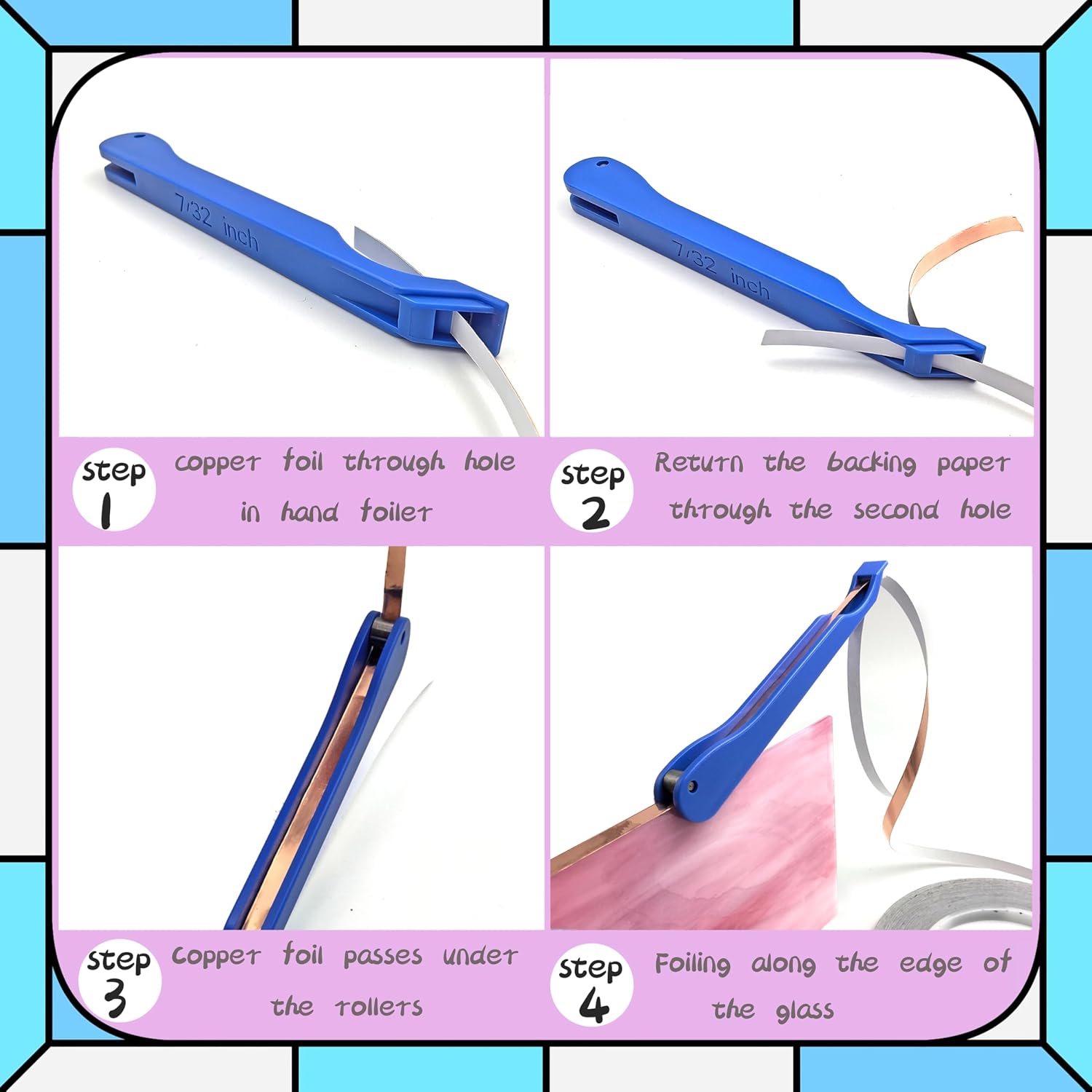 1/4" Copper Foil Hand Foiler, Hand Foiler for Stained Glass, Blue