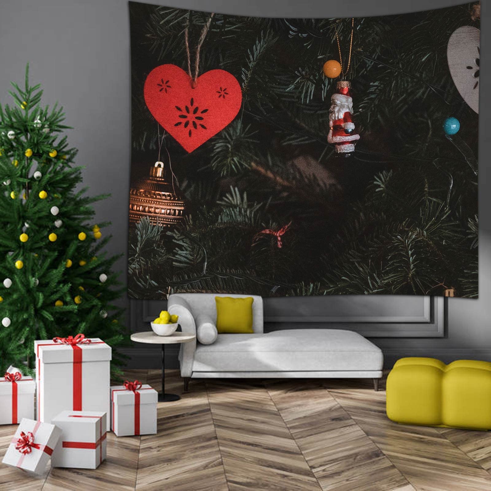Arazzo da Parete di Natale Tappezzeria Muro Ornamenti di Babbo Natale per Decorazione Natalizia, 200x200CM