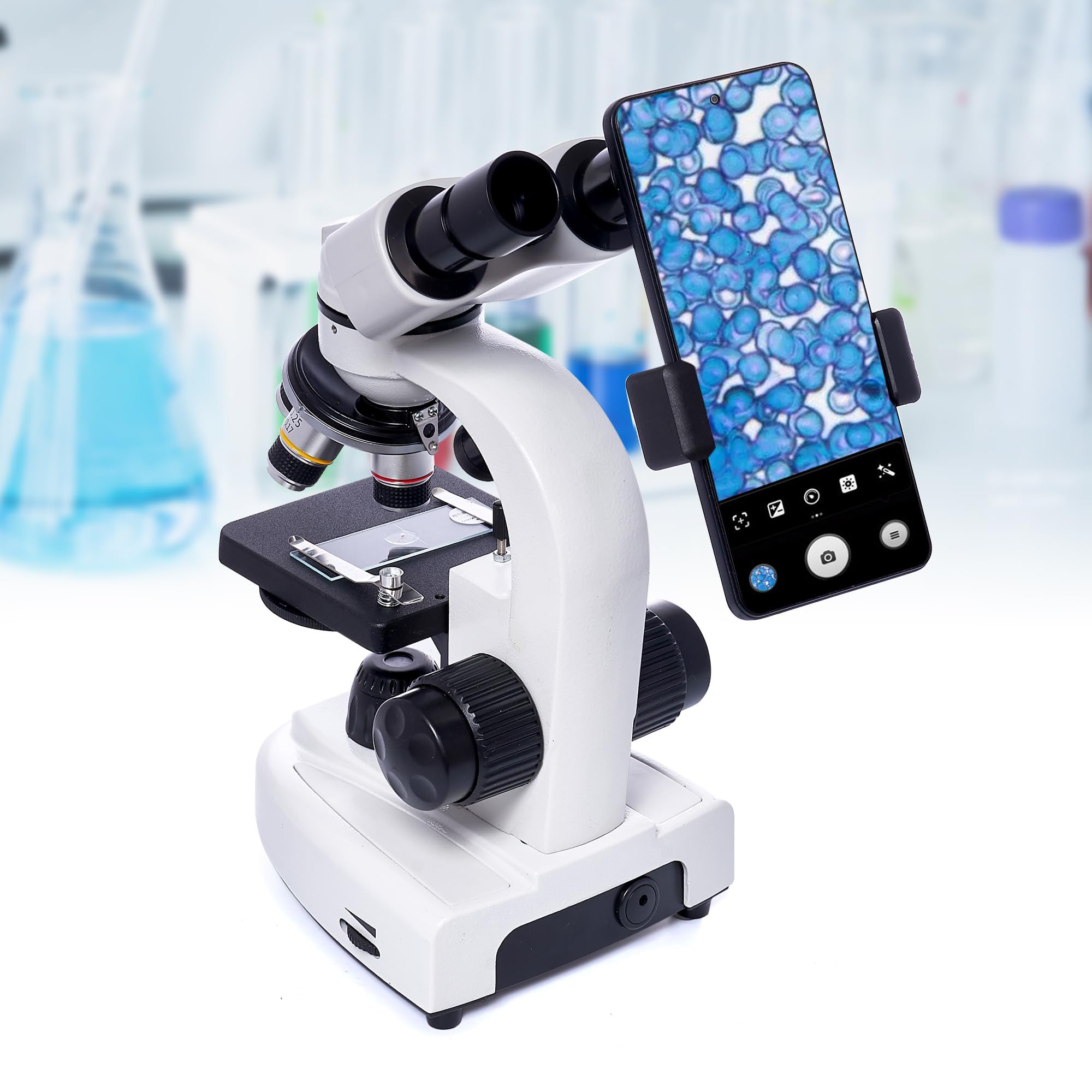 Microscopio Binoculare 200X-5000X Microscopio Professionale Per Adulti Studenti Laboratorio Scuola Casa Con Composti Con Moltiplicatore 6X Accessori Custodia di Trasporto Binocular Microscopi