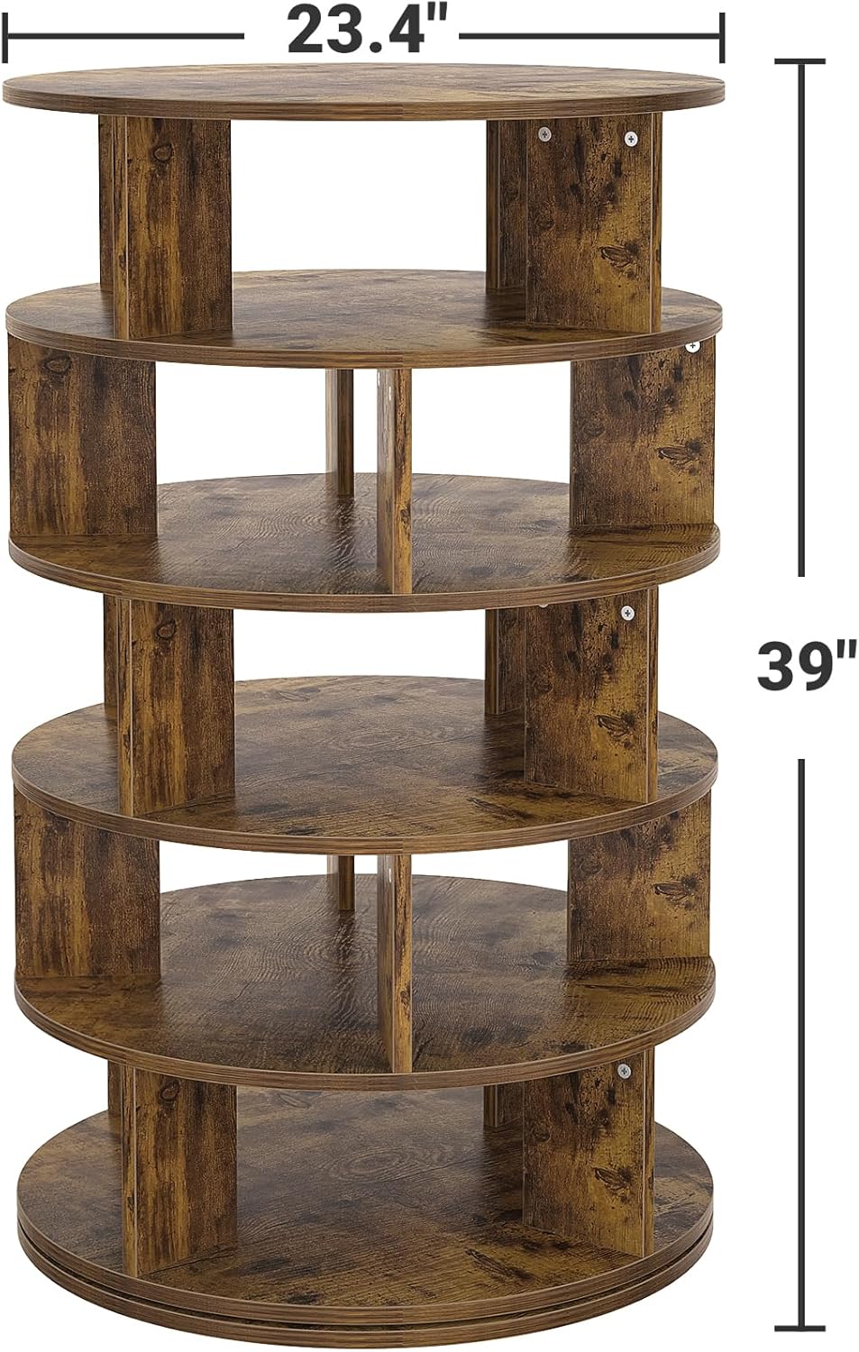 aheaplus rotating shoe rack, 5-tier wood shoe organizer for closet, 360° spinning shoe rack tower space-saving shoe storage shelf for entryway, garage, bedroom, rustic brown 5-tier rustic brown