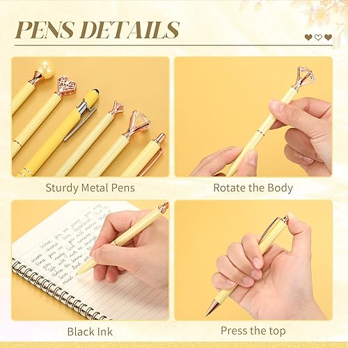 Miniatura 3 de Juego de 6 bolígrafos de metal con diamantes de cristal para diario, bolígrafos de tinta negra, bolígrafos de arena líquida con purpurina,