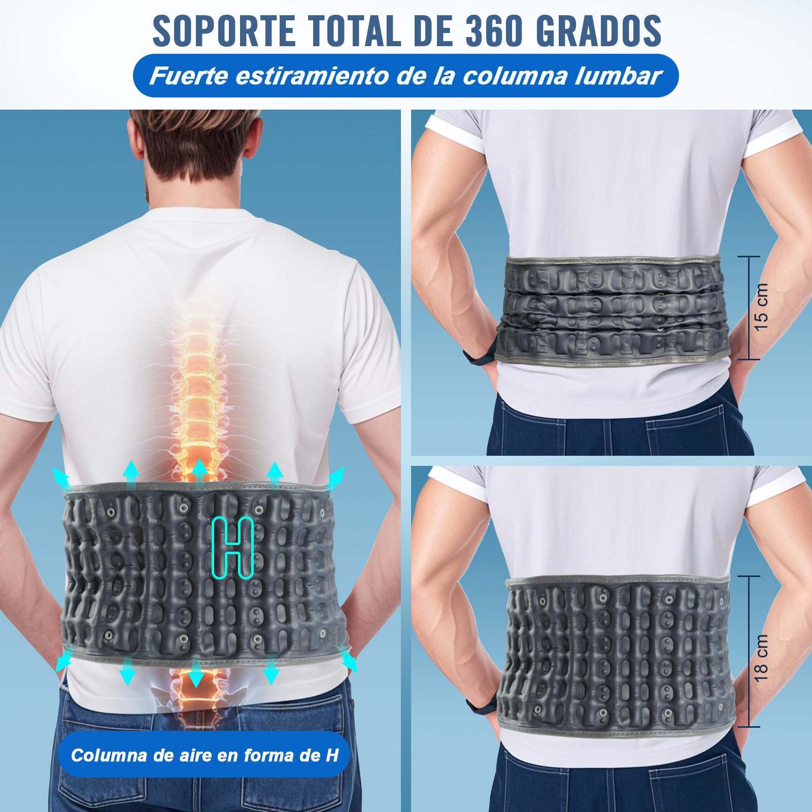 HONGJING Cinturón de Descompresión con Bomba Eléctrica para el Alivio del Dolor de Espalda - Soporte Lumbar Inflable para Hombres y Mujeres, Talla Única para Cintura 29-49