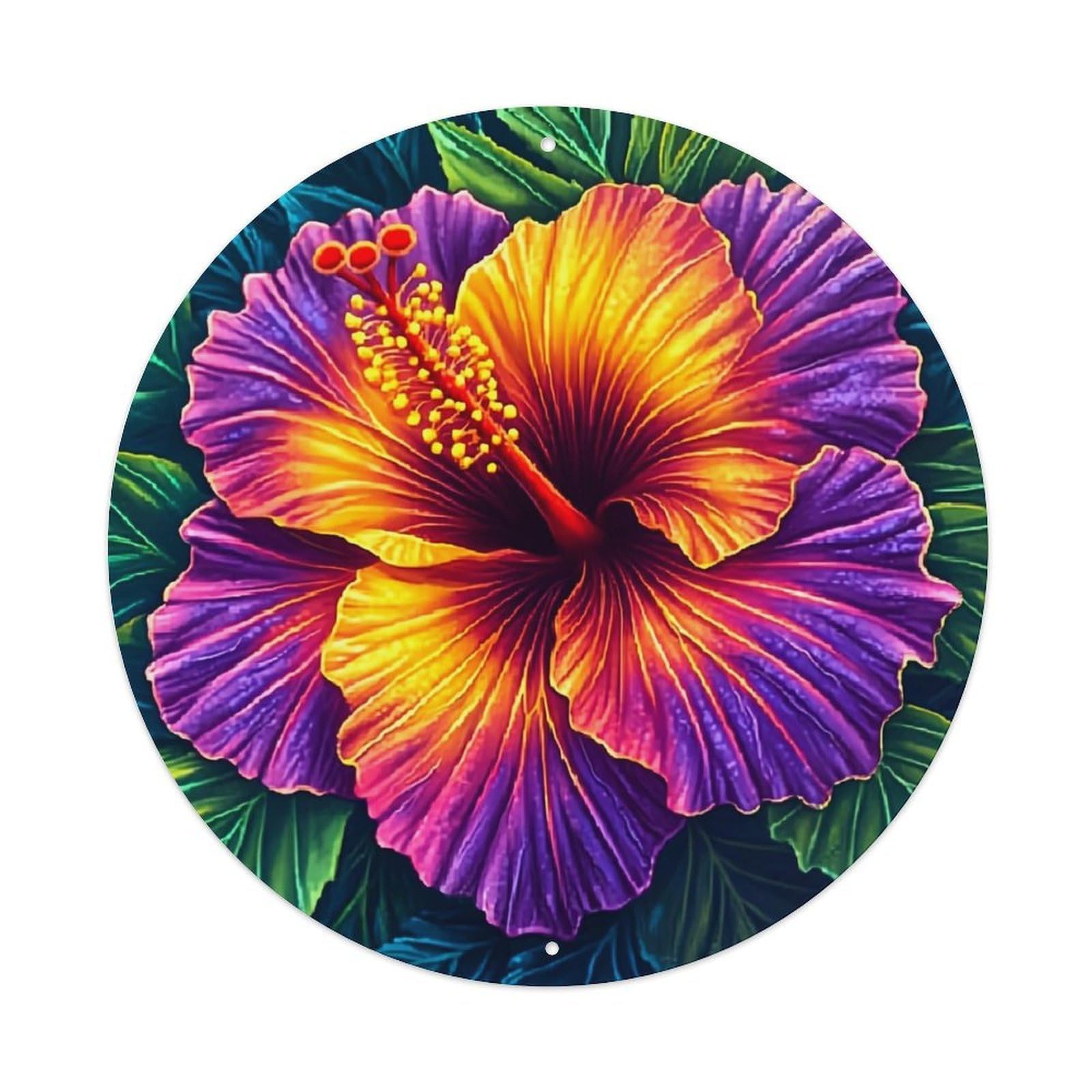 Vibrant Hibiscus Flower Pattern Print_1 Retro Metal Tin Sign, Vintage Metal Poster for home, Gaming Room, Studio Workshop,Bar,Garage Wall Art Decor 8x8 inch