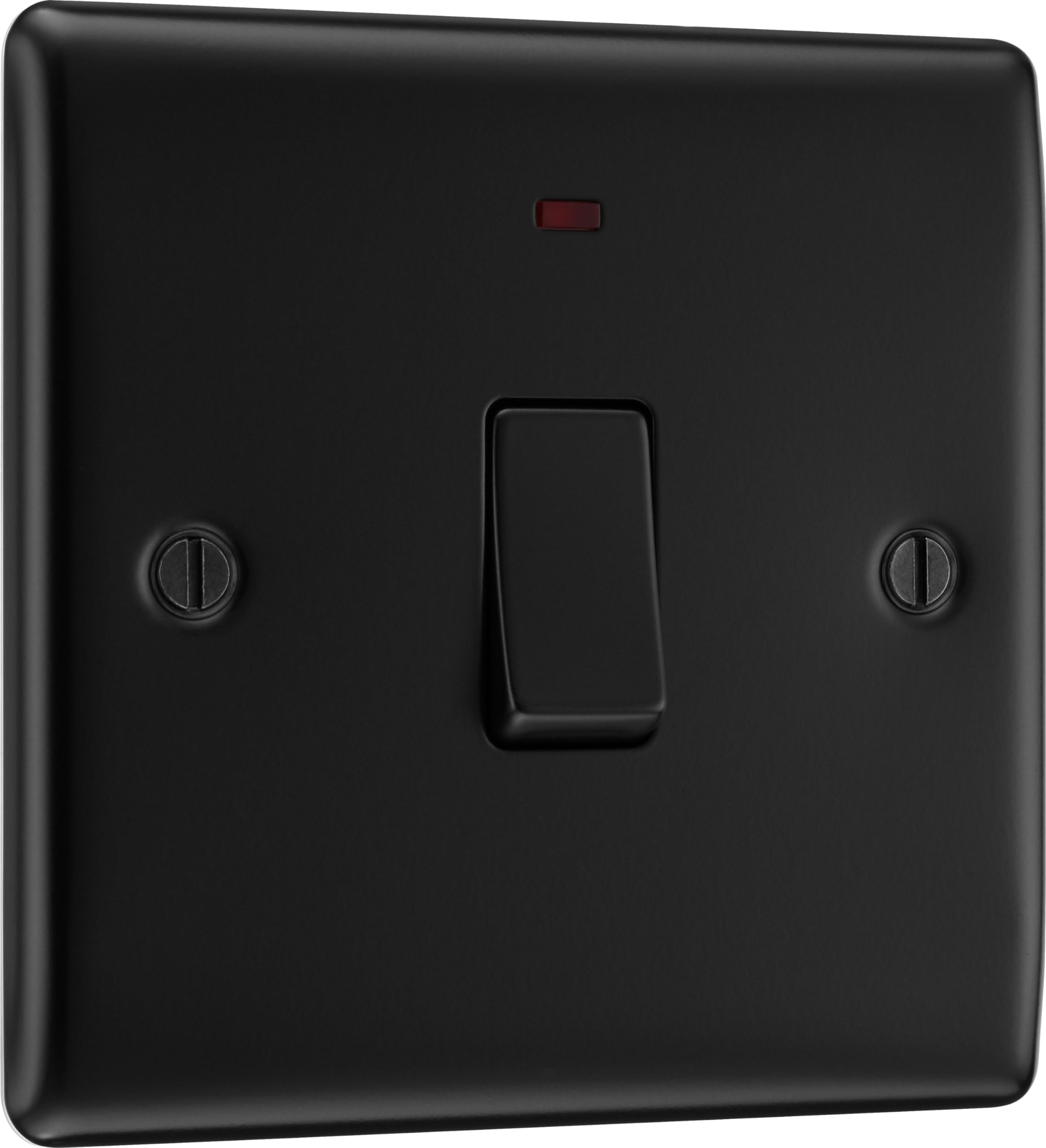 British General Matt Black Bg Electrical Single Wall Switch With Led Power Indicator, Double Pole, Raised And Slim Profile, Round Edges, Nexus Metal, 20A, Nfb31