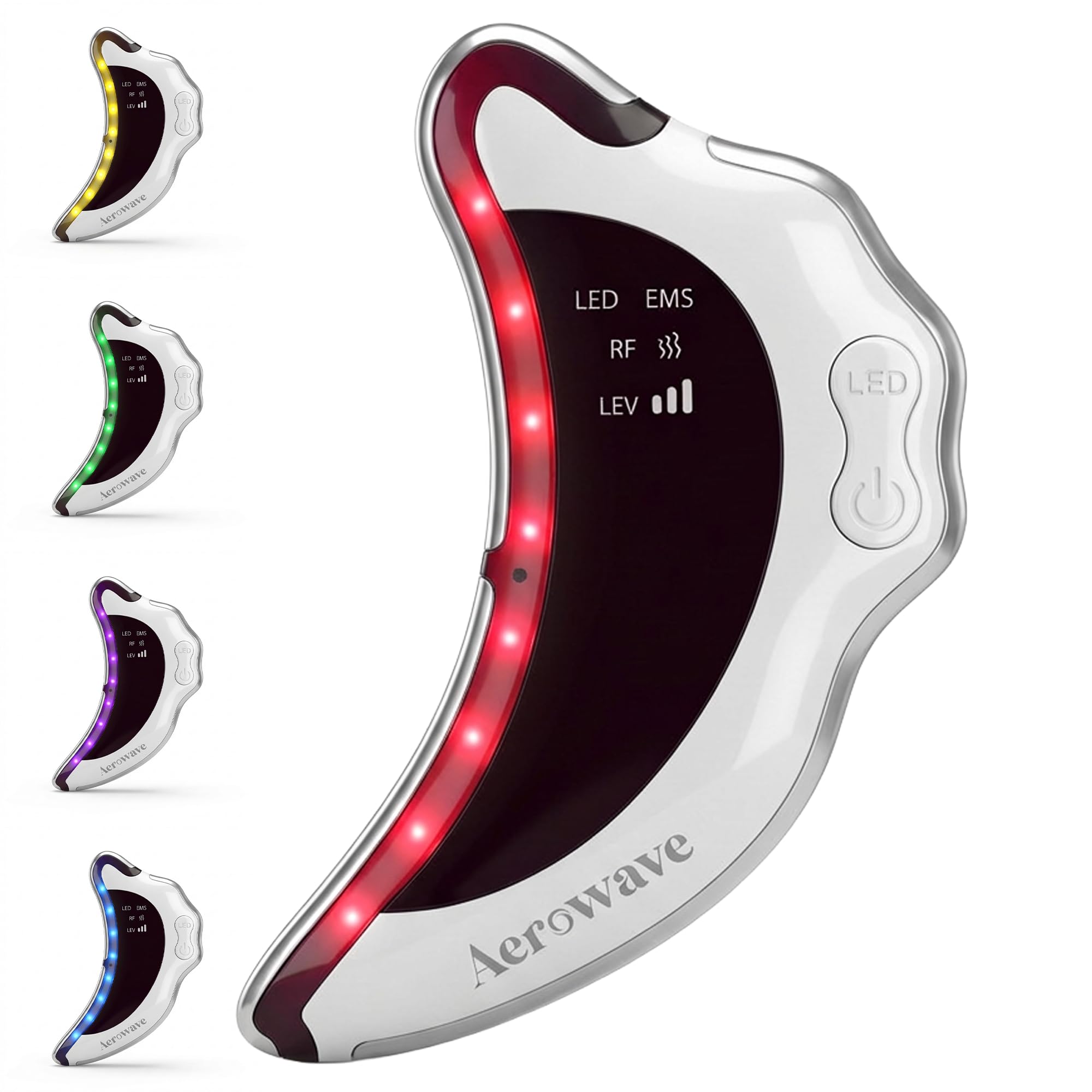 Aerowave Advanced Electric Gua Sha Massager for Face | EMS Microcurrent, Red Light Therapy & Radio Frequency | 5 LED Light Therapies with Sonic Pulsation | Supports Lymphatic Drainage, Acne Control, Facial Toning & Anti-Aging Care