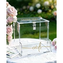 Wedding Card Box, Clear Acrylic Card Box for Wedding, Large Keepsake Holder with Flower Trough & Secure Lock, Party Decorations & Gift Money Collection for Graduation, Baby Shower, Birthday