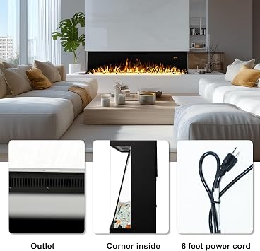 106 cm 3 Side Electric Fireplace Insert Wall Mounted and Recessed,13 Flame and Fule Colour Options, 6 Fuel Bed Brightness Levels, 5 Flame Speeds, 750/1500W, 9H Timer