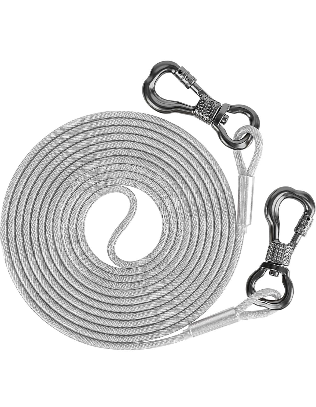 Heavy-Duty Dog Tie-Out Cable with medium Collar– 20ft Weatherproof, Tangle-Free with Secure Clips, Ideal for Outdoor Use