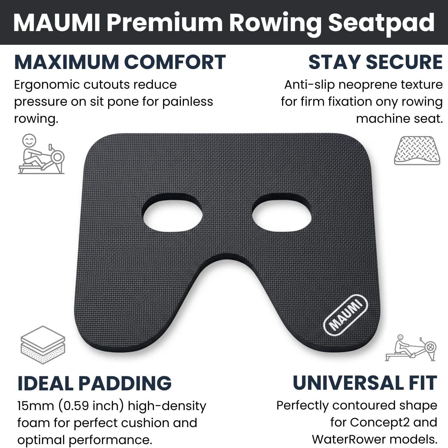 MAUMI Poduszka do siedzenia do wioślarza Concept 2 Wioślarz D Waterrower i każdy inny rower - akcesoria do treningu na maszynie Rowerg Row i wioślarzu wodnym