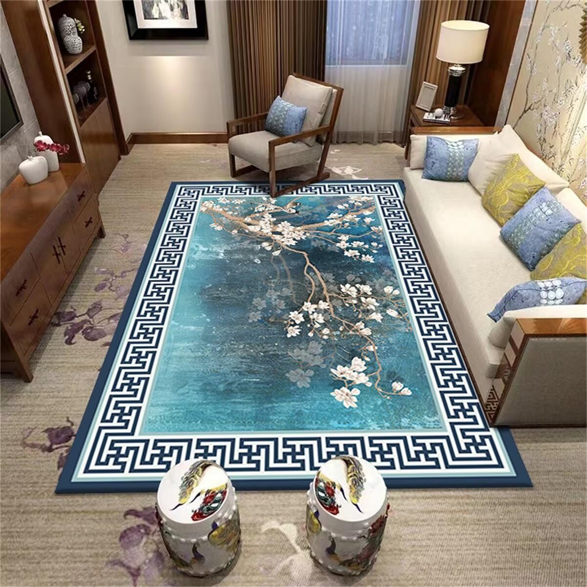 Tapis de chambre bleu grand format 140x200 tapis moderne de salon