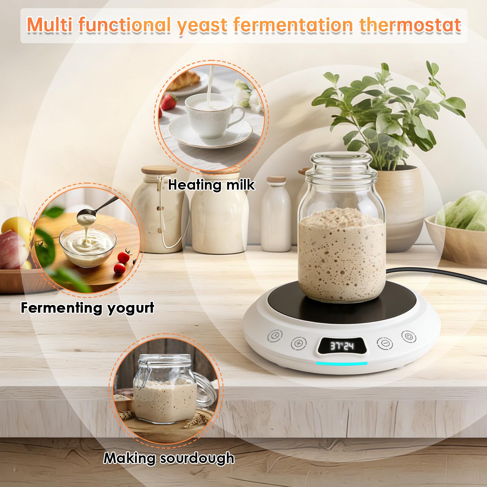 Calentador de masa madre, placa calefactora con termostato preciso de 1 °C (18-43 °C), temporizador de 24 horas y función de memoria, dispositivo de calentamiento con encendido y apagado automático, i