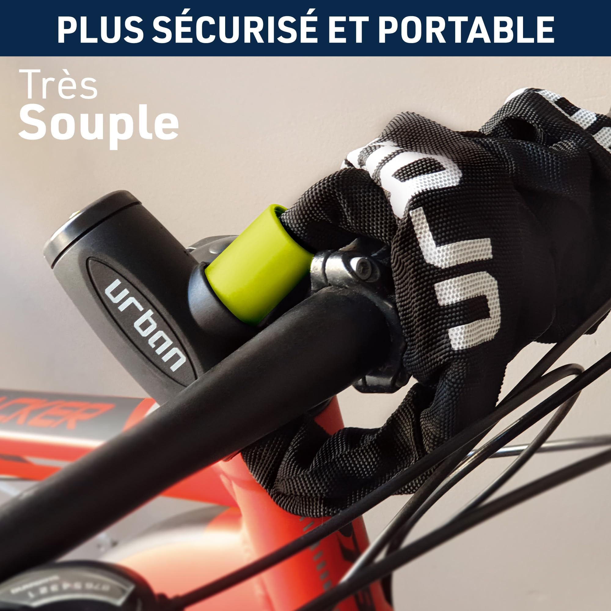URBAN XK170 Chaine Antivol pour Velo en Acier Trempé 170cm et Maillons ø8mm, Serrure Haute Sécurité, Plus Longueur Plus Options de Fixation, Anti-rayures, Cadenas Polyvalent pour Vélo Moto ou Scooter