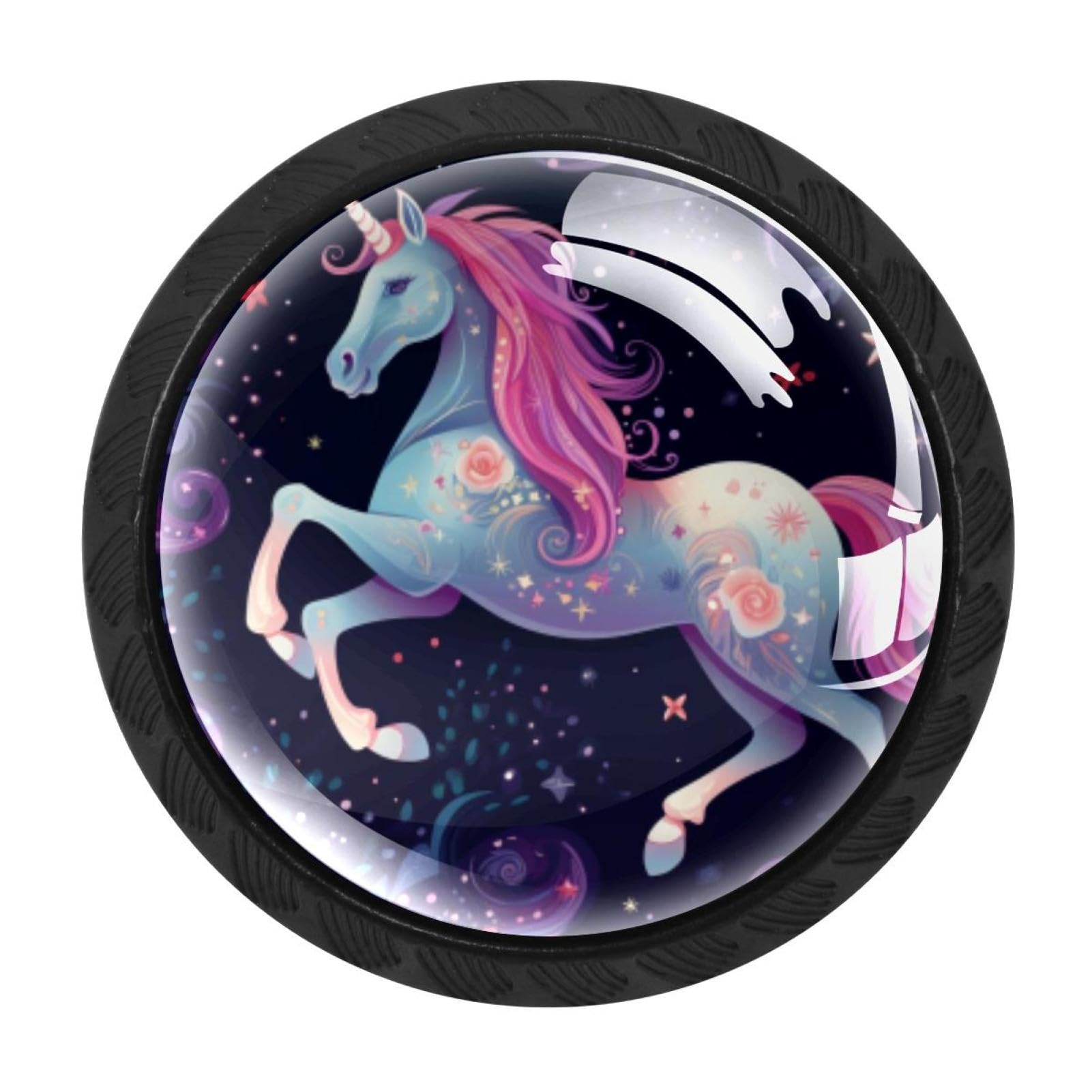 Chenzzzz Multicolored 03 4 Pack Starry Unicorn Dresser Drawer Cabinet Knobs Black Round Drawer Knob Pull Handle With Screws For Kitchen Wardrobe Cupboard Furniture Decor