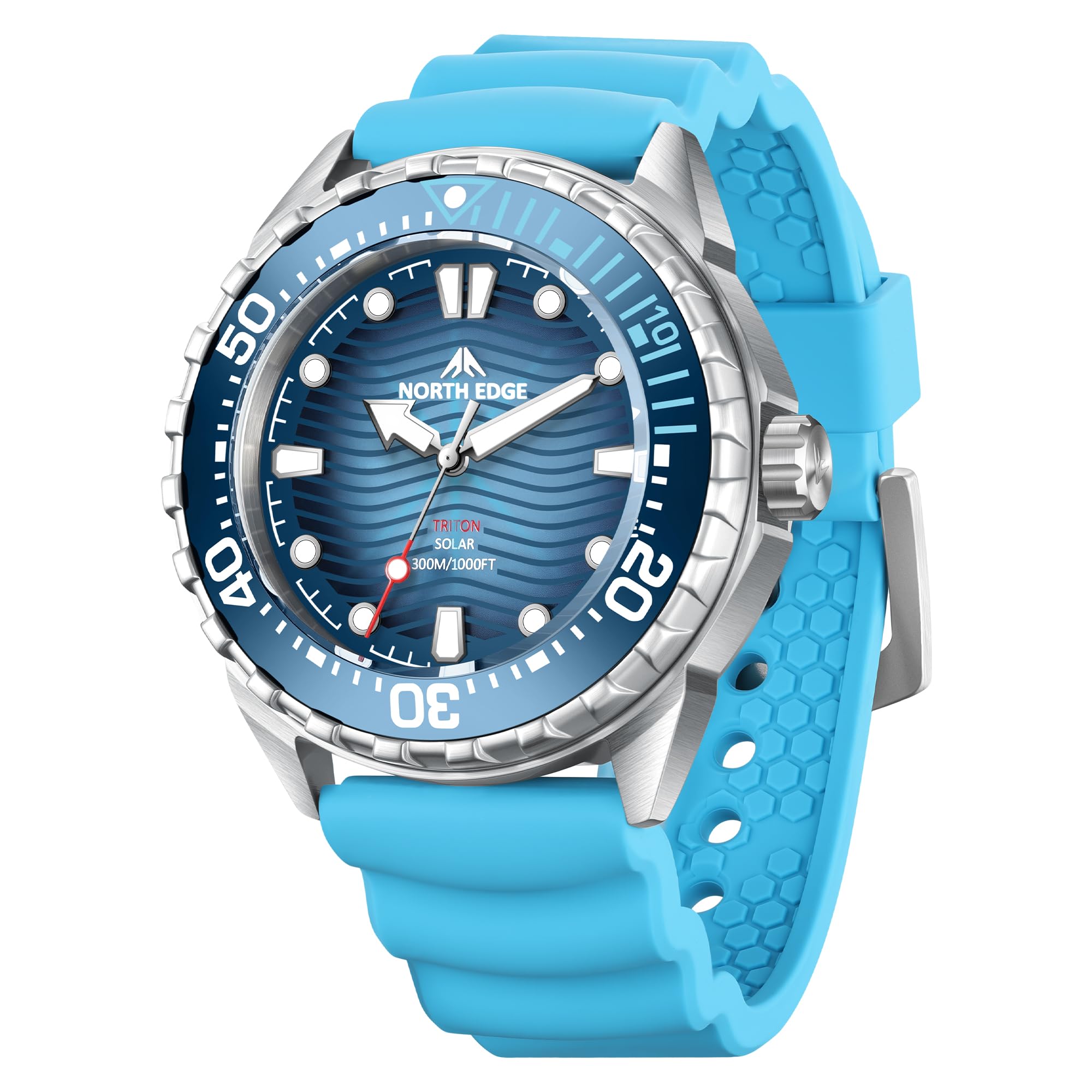 Reloj de buceo con energía solar para hombre, resistencia al agua hasta 300 m, esfera luminosa, bisel giratorio, correa de silicona