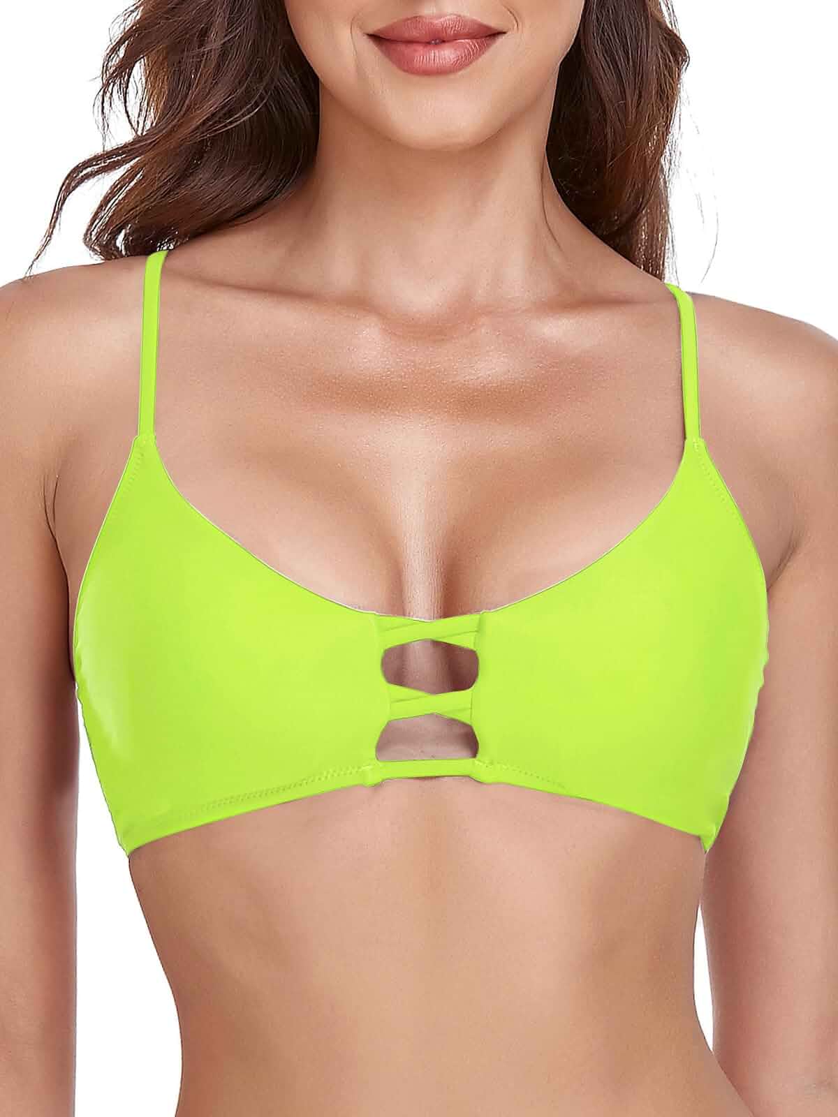 Colloyes Women's Strappy Bikini Tops Padded Swimsuit Lace Up Adjustable Bathing Suit Top