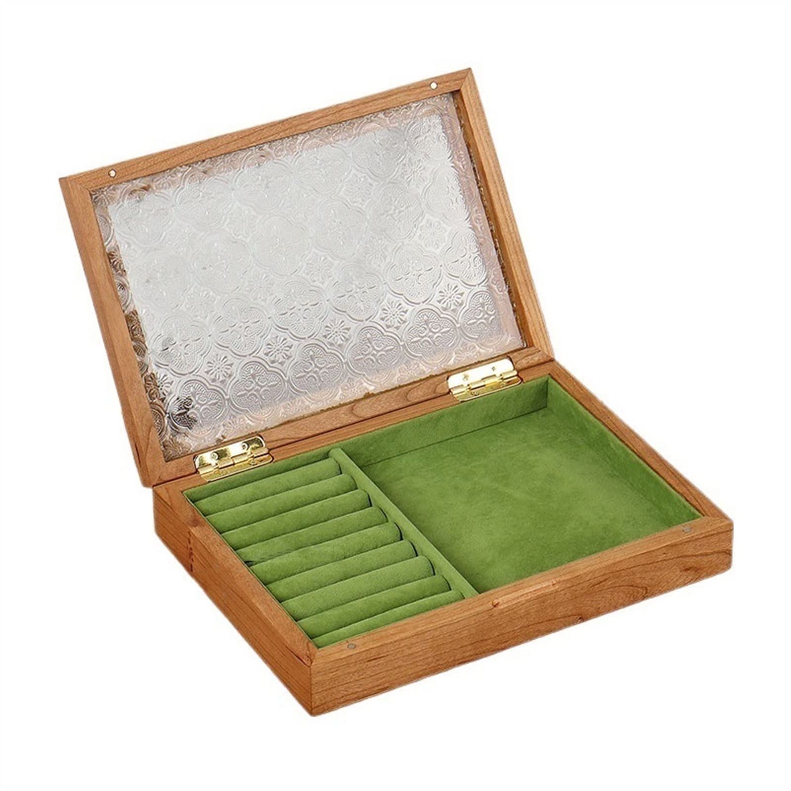 HDBCYUAZ Jewelry Box Black Walnut Desktop Storage for Ring Earring Bracelet Exquisite Glass Cover Display(B)