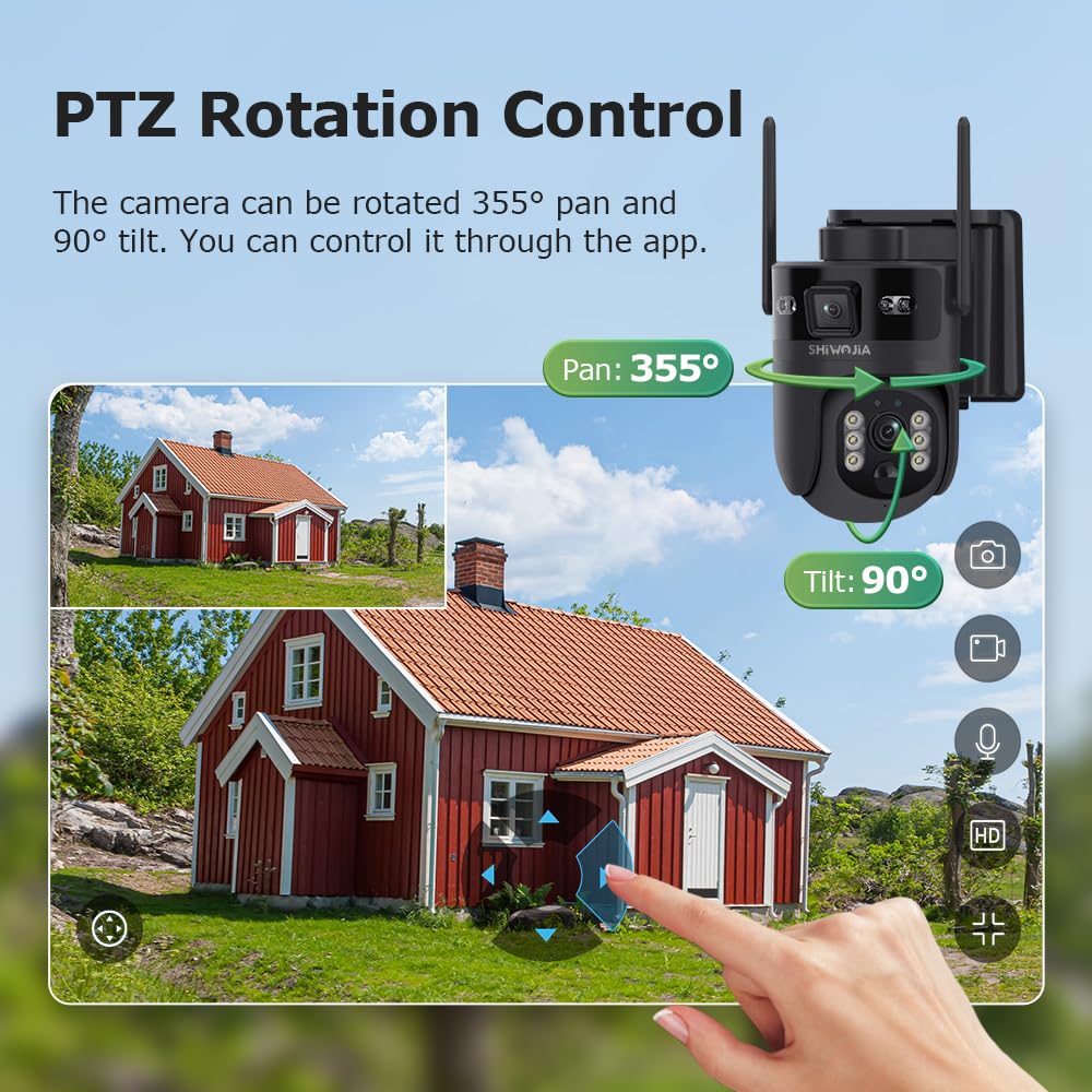 SHIWOJIA 24/7 Enregistrement AOV 4G Camera Surveillance Exterieur sans Fil, 10050mAh Batterie & 5W Panneau Solaire, Suivi Auto & IA Détection, 6MP PTZ, Vision Nocturne, Carte eSIM Incluse (No WiFi)