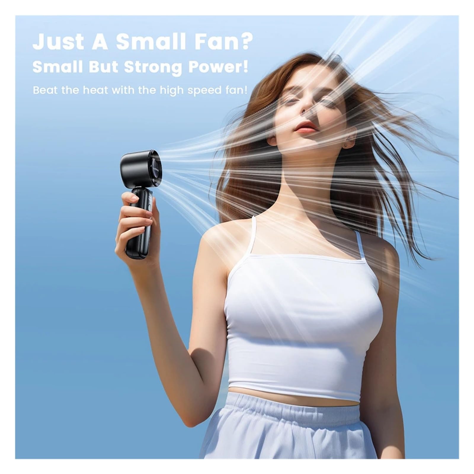 Portable Handheld Turbo Fan Rechargeable Fan With Foldable Neck/Desk Fan With Digital Display Pocket Small Fans(Black)