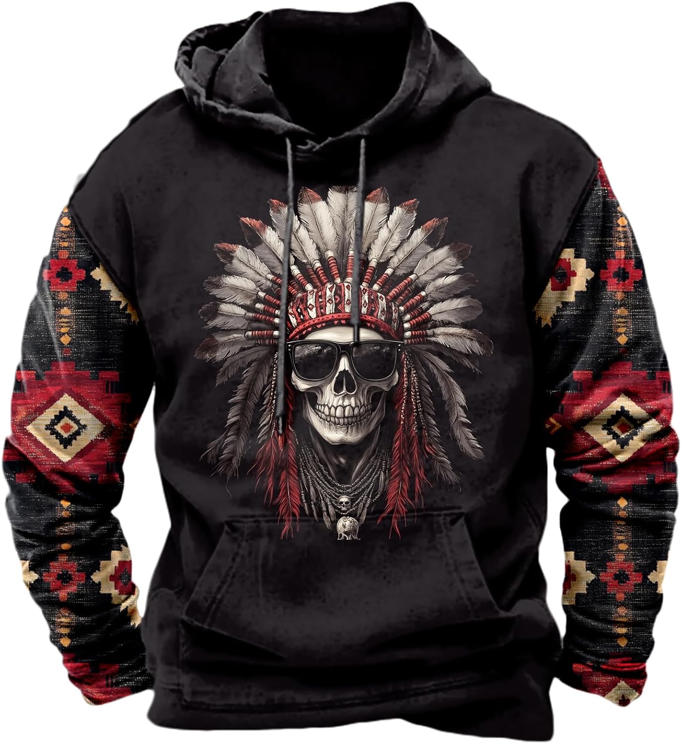 MARSVOVO Hoodies For Men Aztec Cowboy Western Vintage Ethnic Print Hooded Sweatshirt Fashion Graphic Fall Pullover
