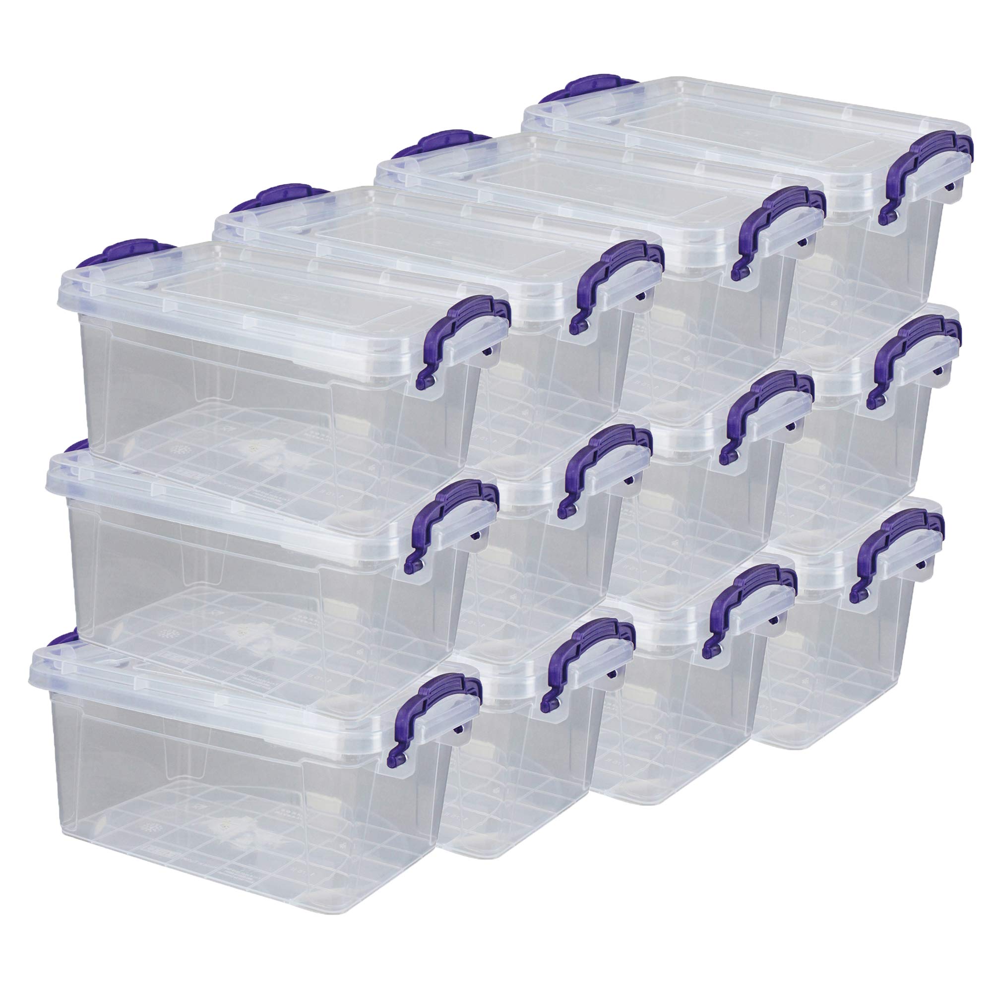 DIES&DAS 12er Set stapelbare Aufbewahrunsboxen Lagerboxen mit Deckel/Klickverschluss u. Griffen - 13,7 L Lebensmittelecht