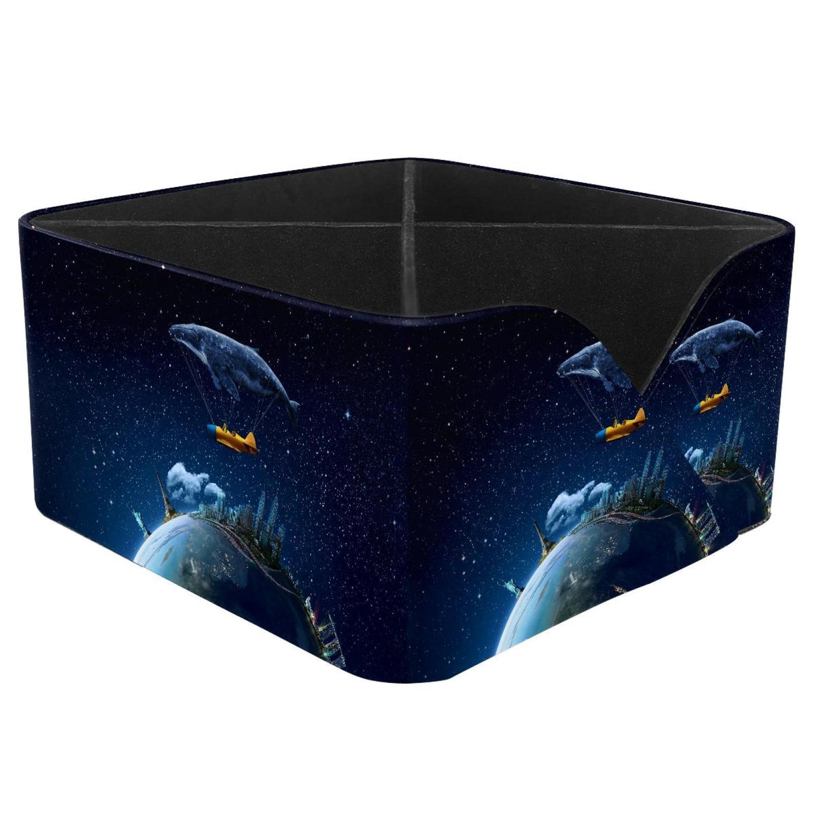 KengjuTesu Fish Ship Starry Universe Desktop Organizer Pen Holder, Rectangular Pencil Cup for Office, Study and Makeup Stations