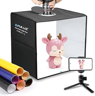 PULUZ Fotostudio Fotobox Light Box 40×40 cm Tragbare 15.75 inch Foto Lichtbox mit dimmbarem LED-Ringlicht 3 Farbtemperaturen 12 Hintergründe Lichtzelt Set für Produktfotografie