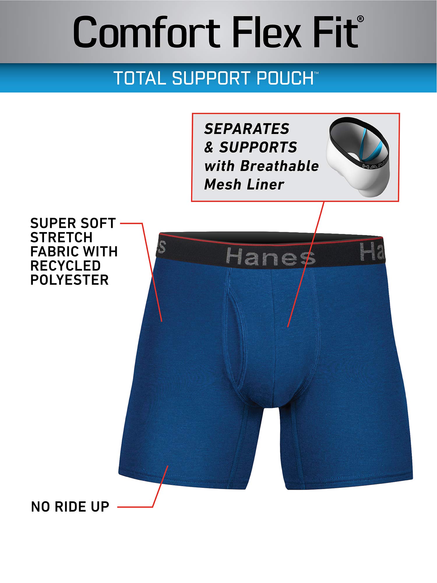 Buy Hanes Total Support Pouch Men's Boxer Briefs Pack, AntiChafing, MoistureWicking Underwear
