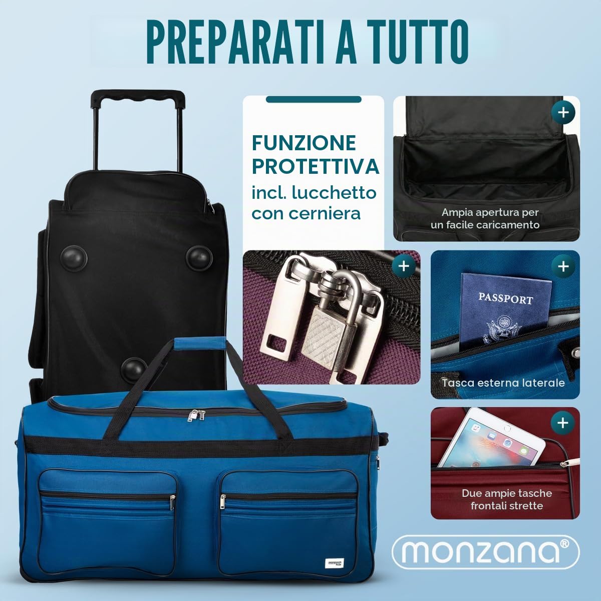 Deuba Borsone da viaggio con ruote XXL 85x43x44cm 160 L Trolley Borsa da viaggio Borsa sportiva bagaglio valigia manico telescopico