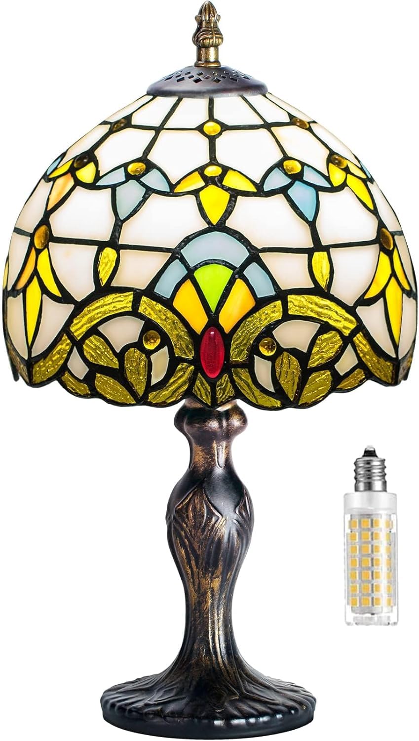 Tiffany Style lampa stołowa, lampka nocna vintage lampa biurkowa antyczna sztuka rękodzieło prezenty dla miłośników dzieci salon sypialnia studio regał na książki biurko światło