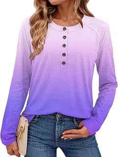Long Sleeve Shirts for Women Henley V Neck Shirts Dressy Casual Tops Business Work Blouses Basic Spring Tees