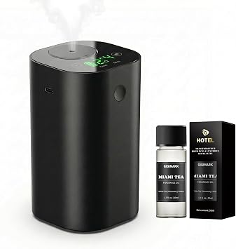Waterless Essential Oil Diffuser with 50mL Miami Tea Hotel Collection Oil for Home Car Office, Portable Battery Operated, Fits 5/10/15/20mL Bottles