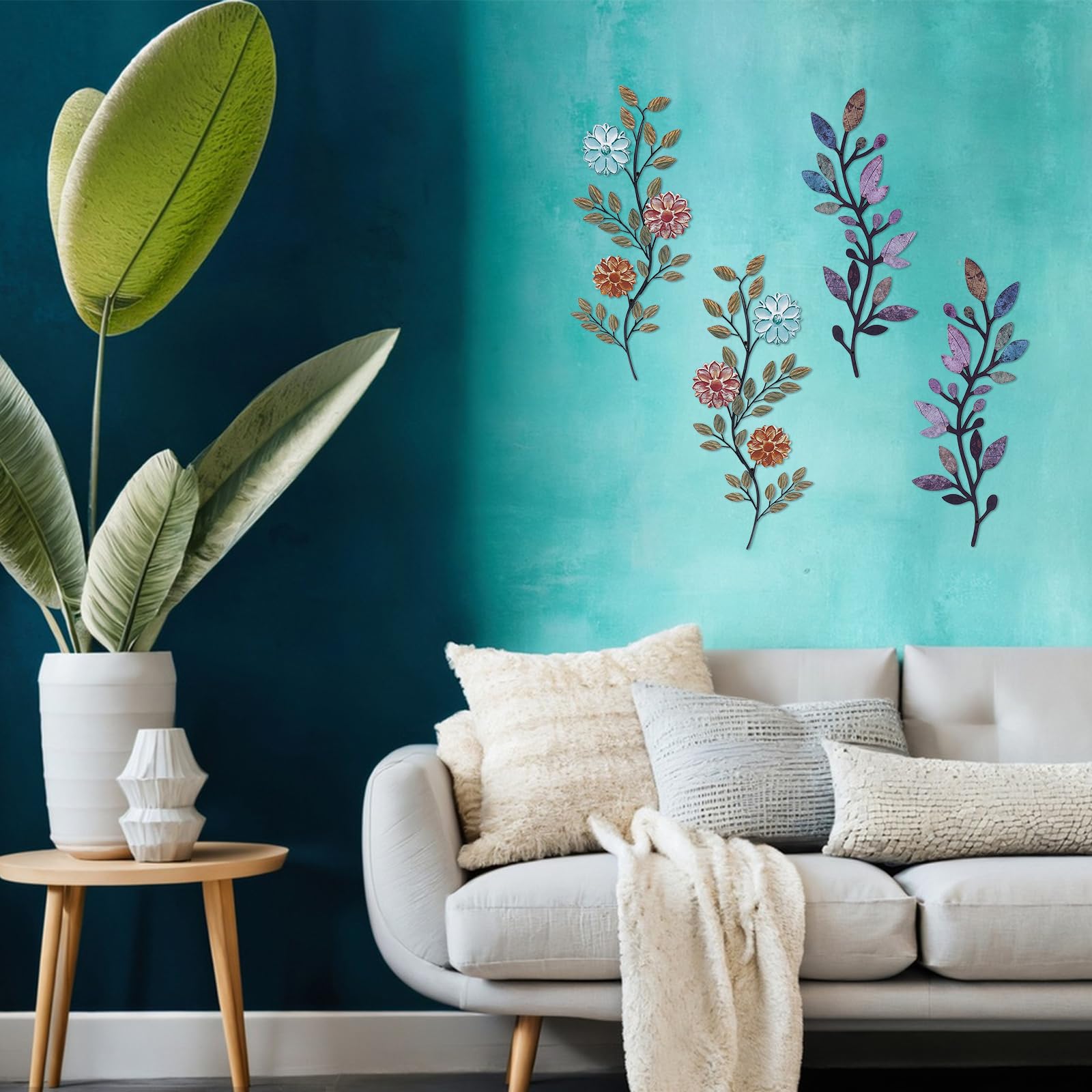 INTERWARM 4 pezzi 2 stili in metallo fiore foglie arte della parete