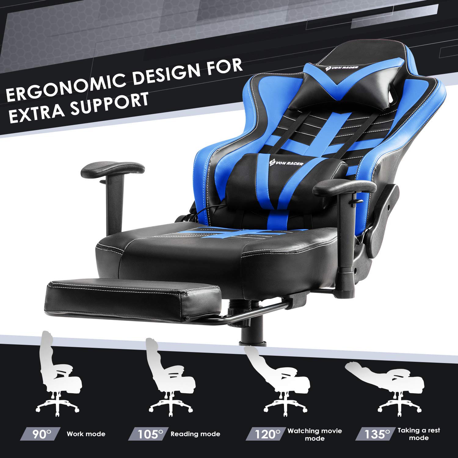 Buy VON RACER Gaming Chair with Footrest Racing Computer Desk Office