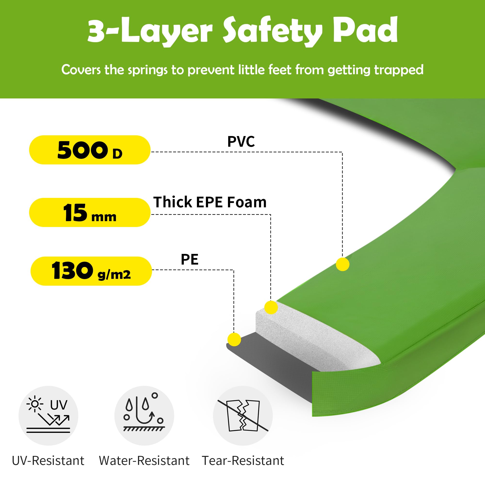 Cama elástica hexagonal para niños de 7 pies con red de seguridad deslizante, marco de acero resistente para diversión en interiores y exteriores, color verde