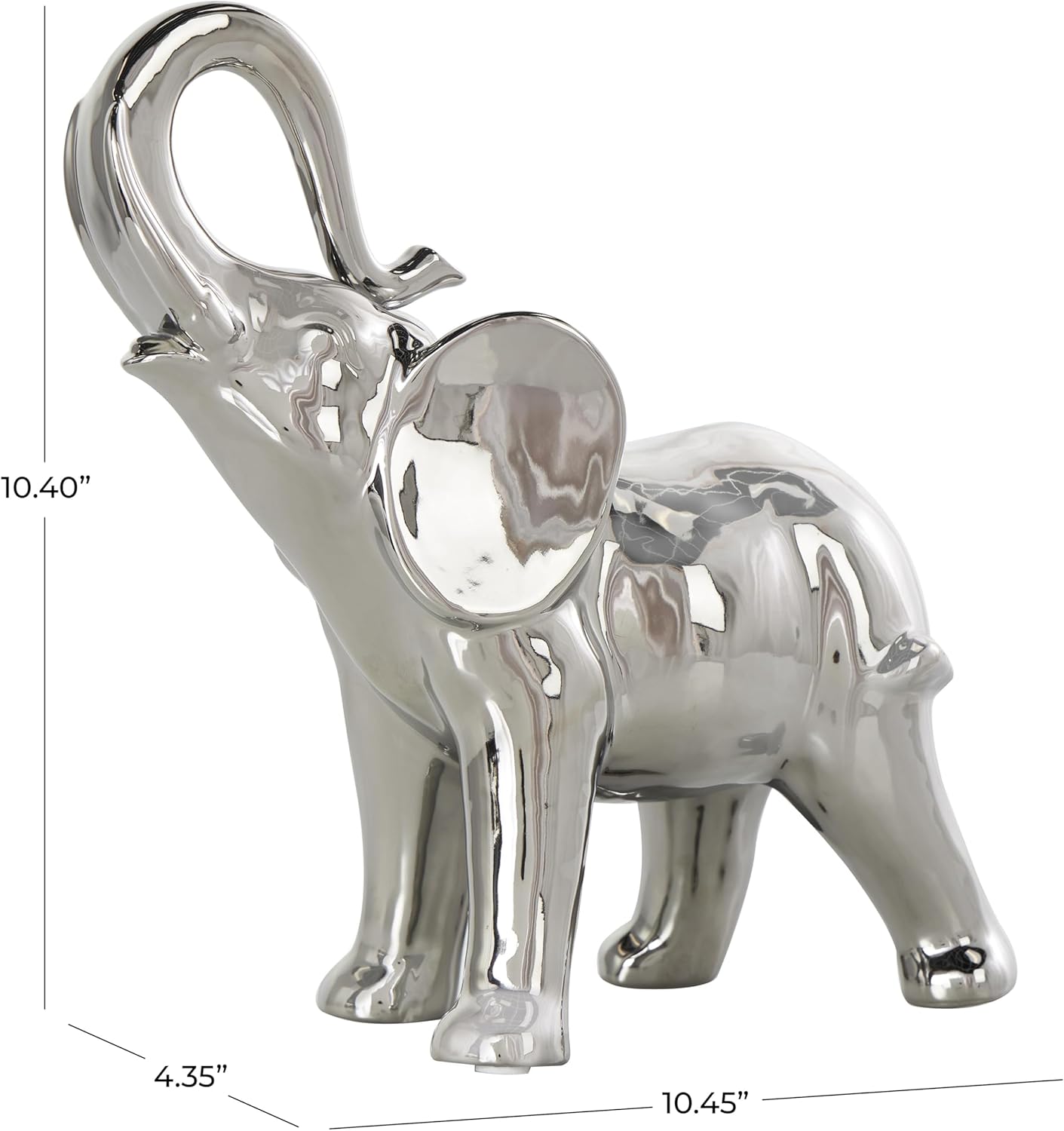 Deco 79 Ceramic Elephant Decorative Sculpture Standing Home Decor Statue, Accent Figurine 10" x 4" x 10", Silver