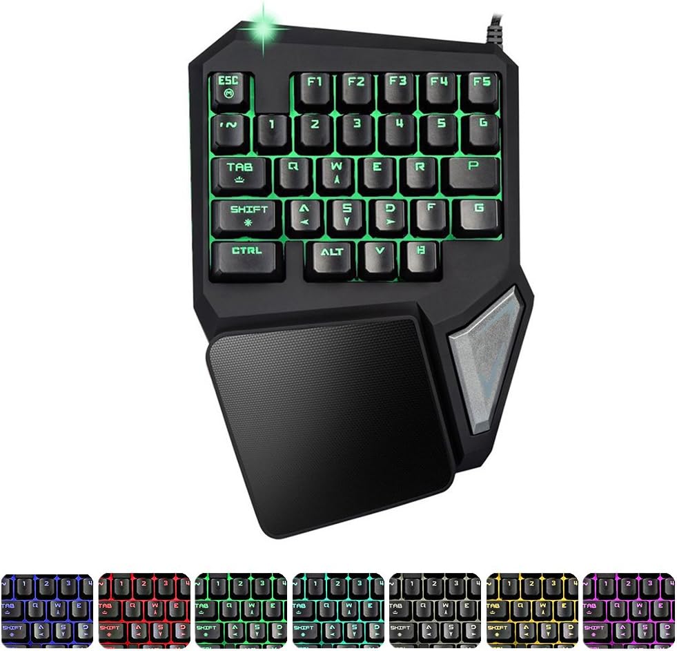 Gaming Keypad One-Handed Keyboard 30 Keys Mechanical Feel Wide Hand Rest E-sports Dedicated 7 Color Backlight Keyboard for DOTA / OW / PUBG / Fortnite (30-Key)