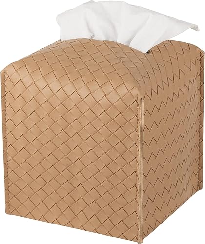 Jeethemy, funda cuadrada para caja de pañuelos de piel sintética negra con patrón trenzado, portátil y plegable, se puede utilizar tanto en casa