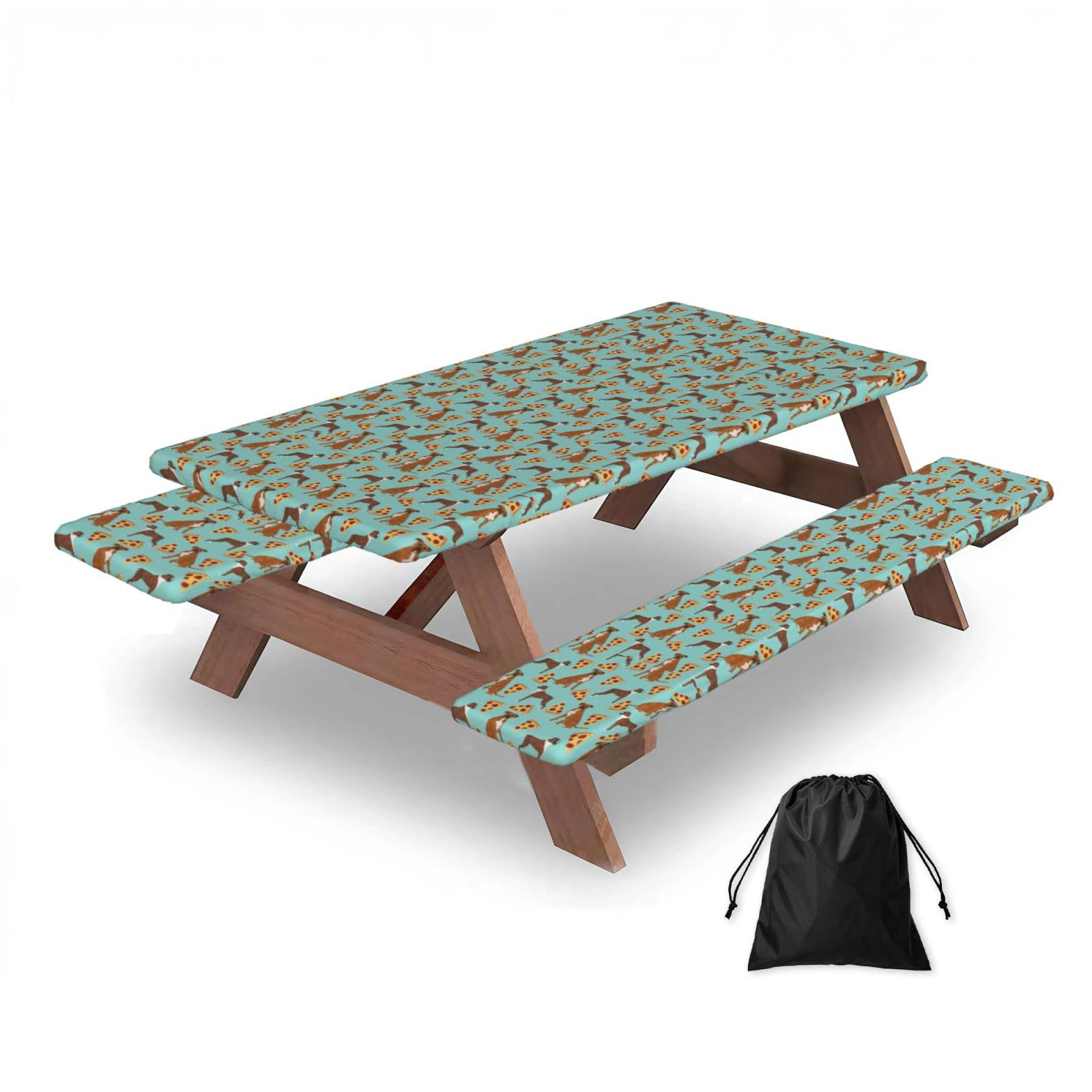 Dopklna As Picture Boxer Dog, Picnic Table Cover With Bench Covers -Waterproof Elastic Fitted Tablecloth For Garden Camping Patio 76X152cm