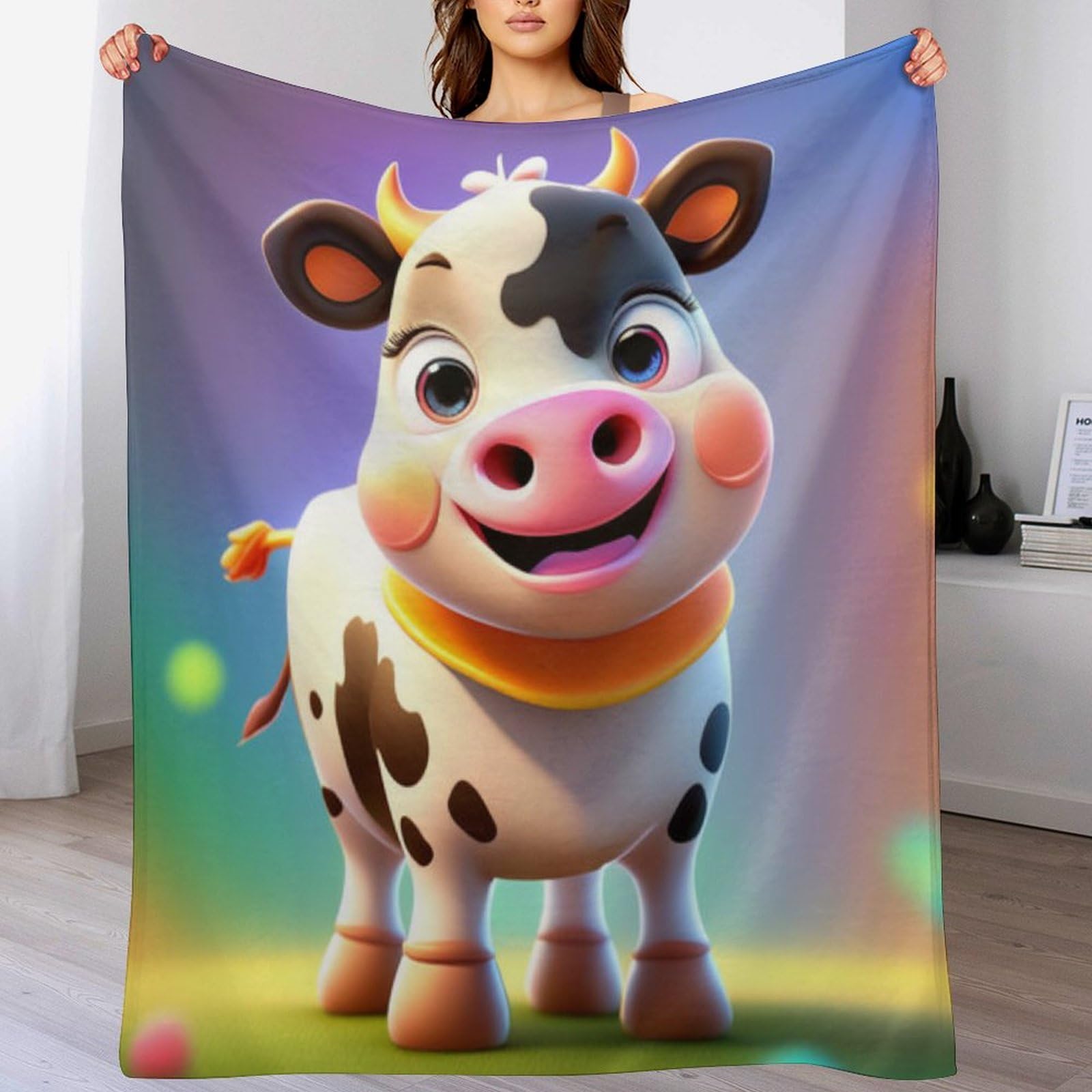 Couverture vache en flanelle polaire 130x150cm douce pour lit et canapé