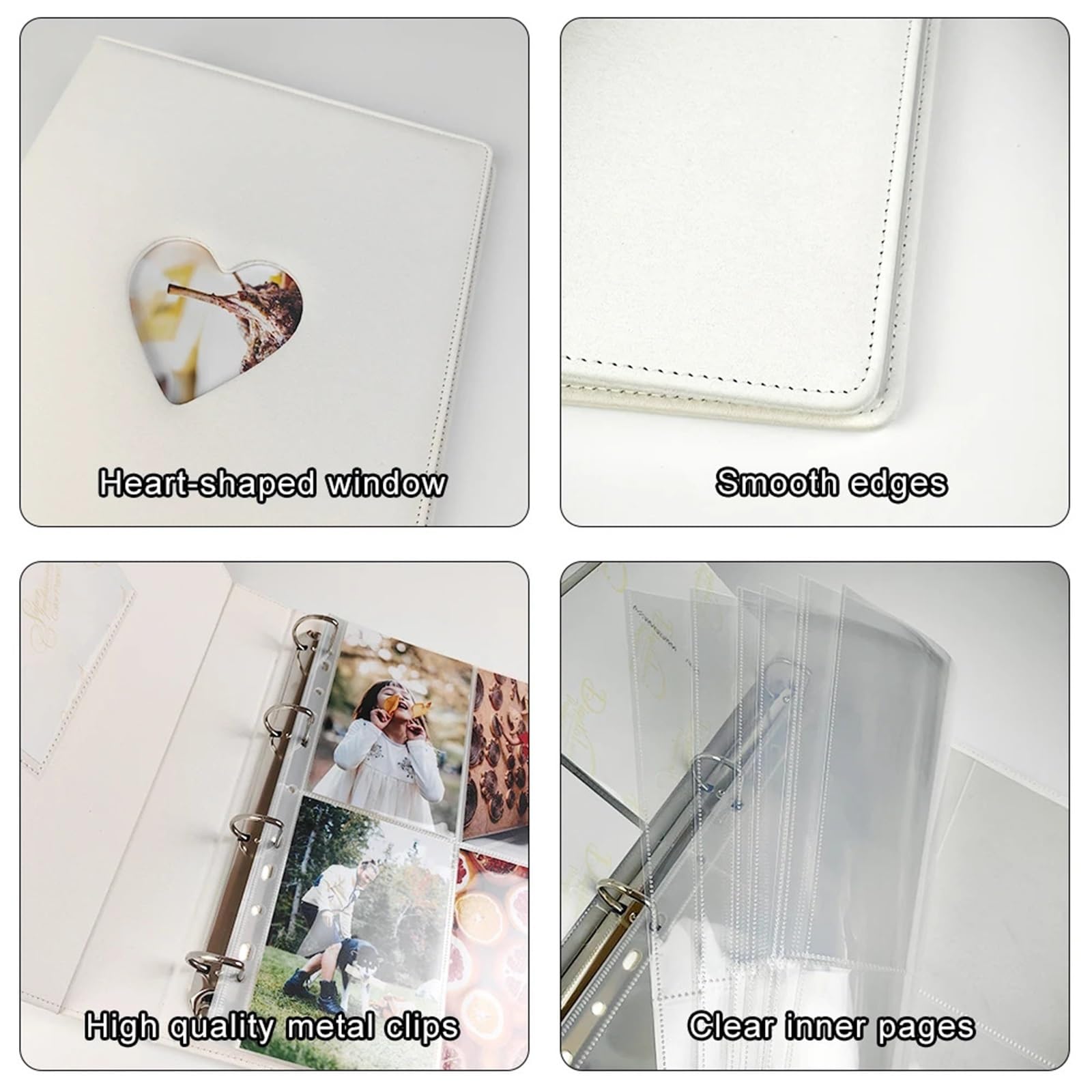 Kpop - Carpeta para tarjetas fotográficas A4, piel sintética, en forma de corazón, con cubierta de estrella brillante, álbum de fotos grande, 10 fundas, 4 índices, 2 particiones, soporte para tarjetas