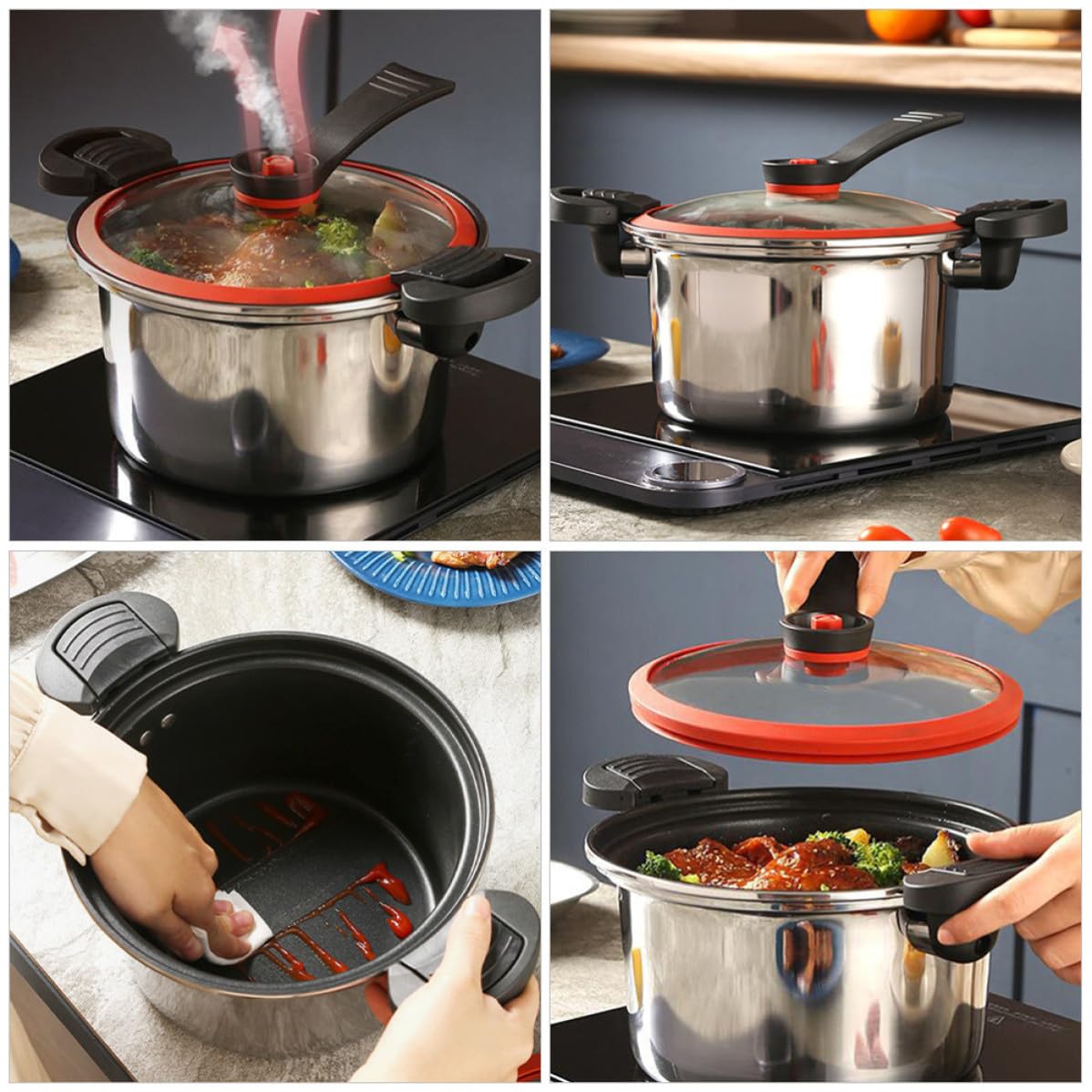 VOSAREA Acero Inoxidable Capacidad de 3.5l, Resistente al Desgaste y Fácil de Limpiar, Doble Asa para Cocina de Inducción y Estufa de Gas