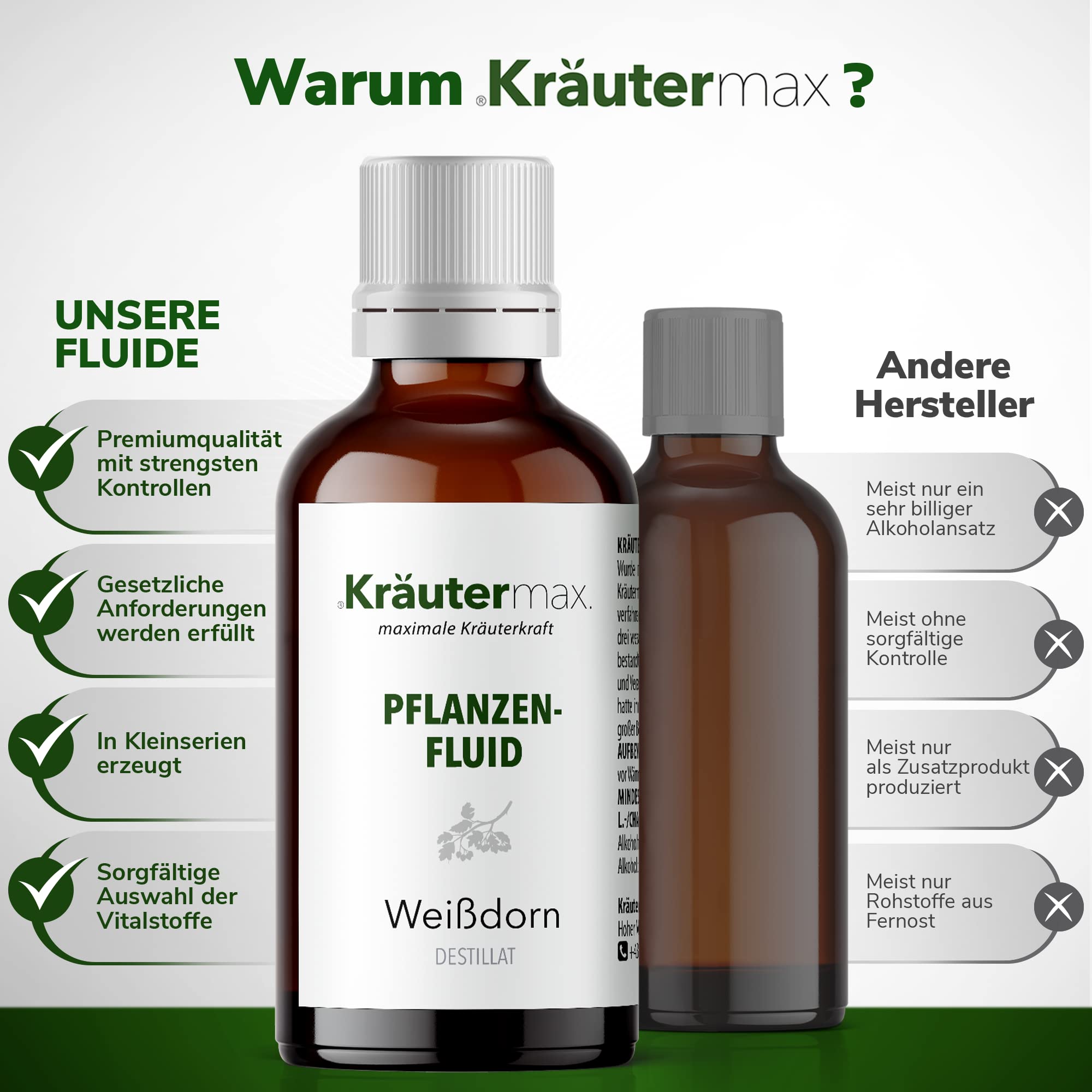 Kräutermax Weißdorn Tropfen 1 x 50 ml, Pflanzen Fluid Destillat nach Paracelsus, ideale Ergänzung zu Tee, Extrakt flüssig, Tinktur, Kapseln, Tabletten - Vegan Weißdorn Blätter und Blüten Crategus
