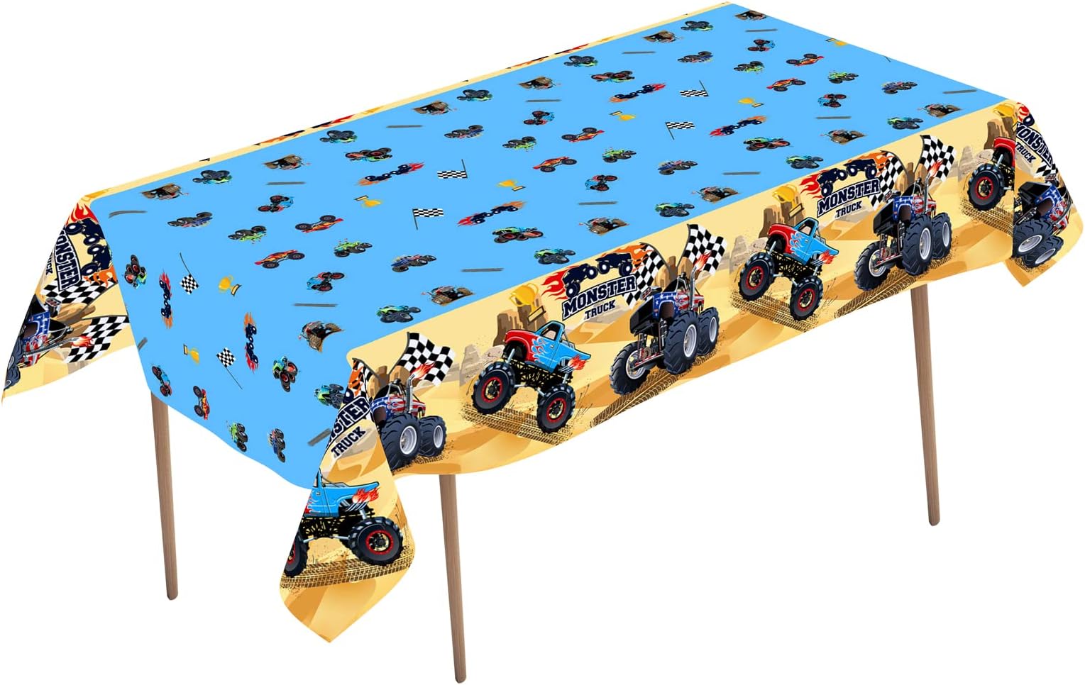 LEOWEST 2pcs Monster Truck Tablecloth Table Cover, for