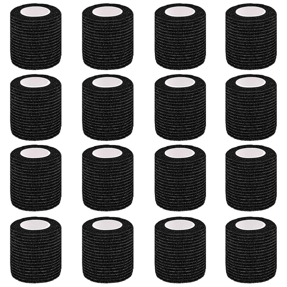 Clooflar 16 Pack Self Adhesive Bandage Wrap, 2 X 5 Yards Black Elastic Cohesive Bandage Wrap for Sports, Wrist, Ankle and Vet Wrap, Grip Tape